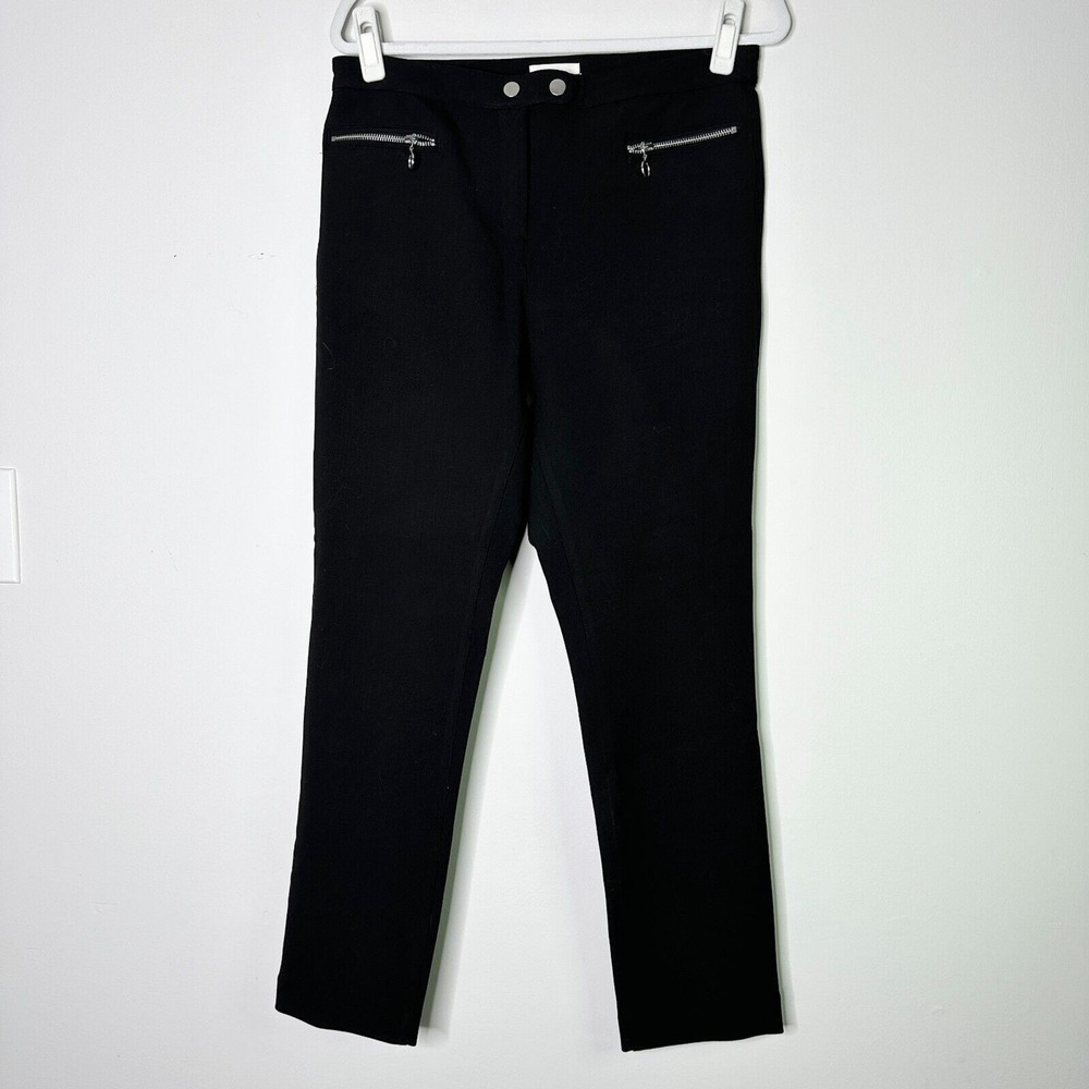 H&M Pants Women 14 Black Silver Zip Straight Skinny Biker Moto Whimsigoth 14 NWT